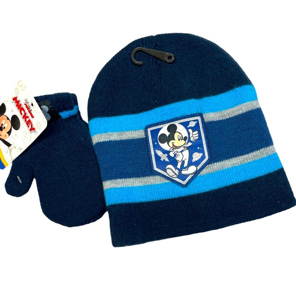 NEW Disney Jr Mickey Mouse Astronaut Boys Winter Beanie Cap and Gloves Set os